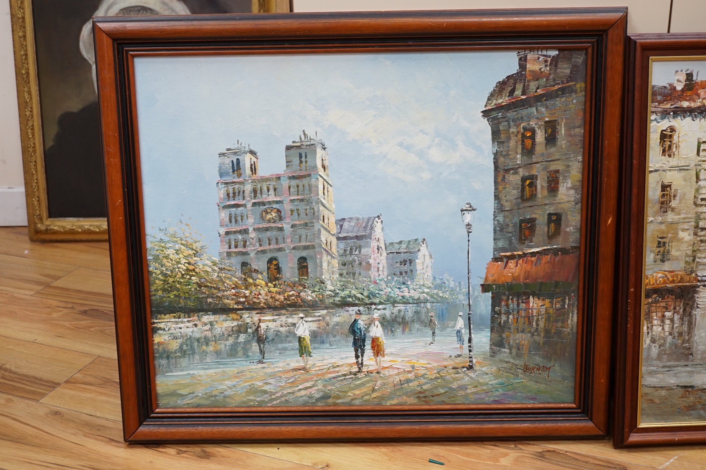 Caroline Burnett (1877-1950), two Impressionist oils, one on canvas, Parisian street scenes, largest 49 x 59cm. Condition - good, some surface dirt